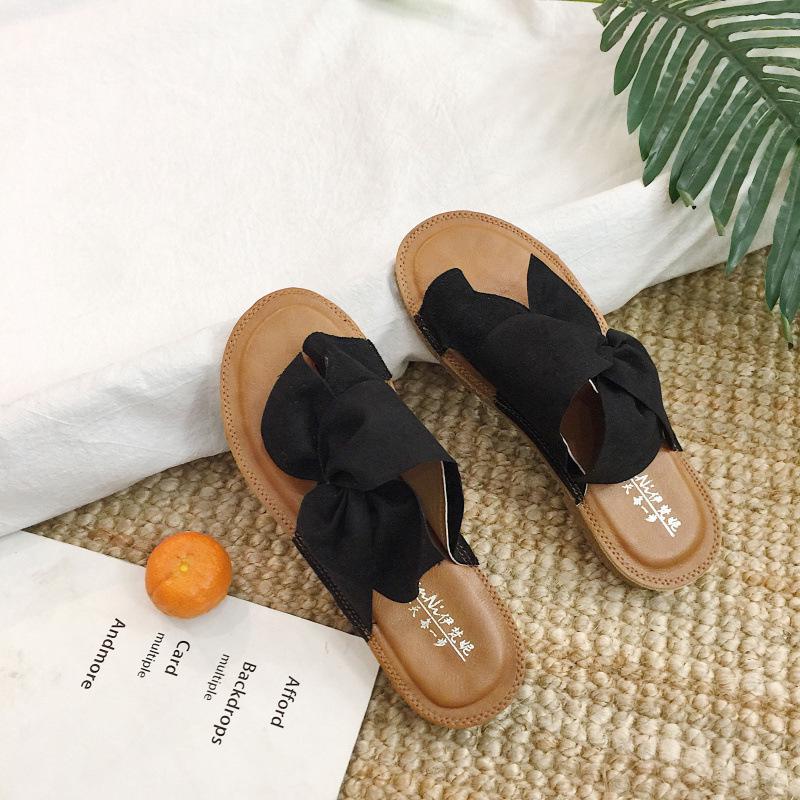 Plus Size Korean Style Non-Slip Flat Bow Beach Slippers for Women - New Summer Arrival