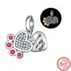 925 Sterling copper Cute Animals Dog Paw Print Pendant Love Heart Beads Fit Original Pantaro Charms Bracelet DIY Zircon Making