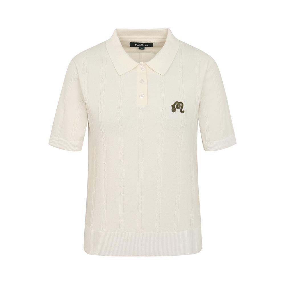 MALBON GOLF M Chain Cable Pattern Casual Short Sleeve Knit Ivory (Woman)