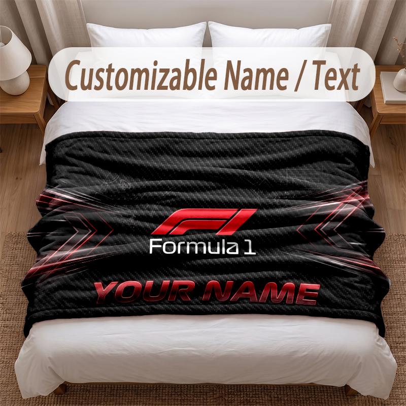 F1 Printed Flannel Blanket Custom Name Text Soft Warm Throw For Bedroom Holiday Gift