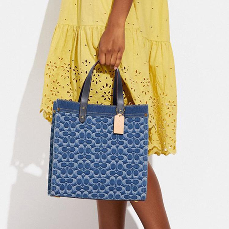 Coach Field 30 Large Capacity Water Ripple Removable Shoulder Strap Fabric Tote Bag Shopping Crossbody Shoulder Handbag Women Tote CA108-B4UDF