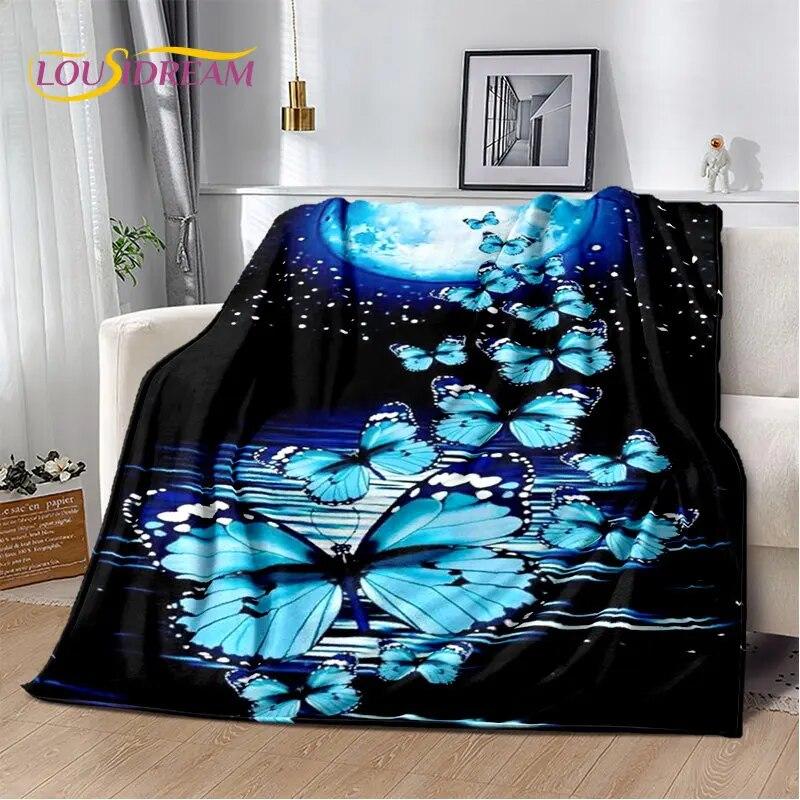 3D Cartoon Dream Butterfly Flower Soft Plush Blanket,Flannel Blanket Throw Blanket for Living Room Bedroom Bed Sofa Picnic Cover