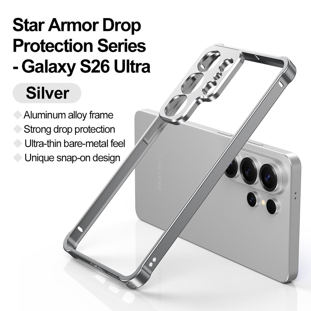 Bare-metal Feel Aluminum Alloy Metal Frame Camera Protection Phone Case For Samsung Galaxy S26 Ultra S25 S24 Fe Four-corner Anti-fall Cover