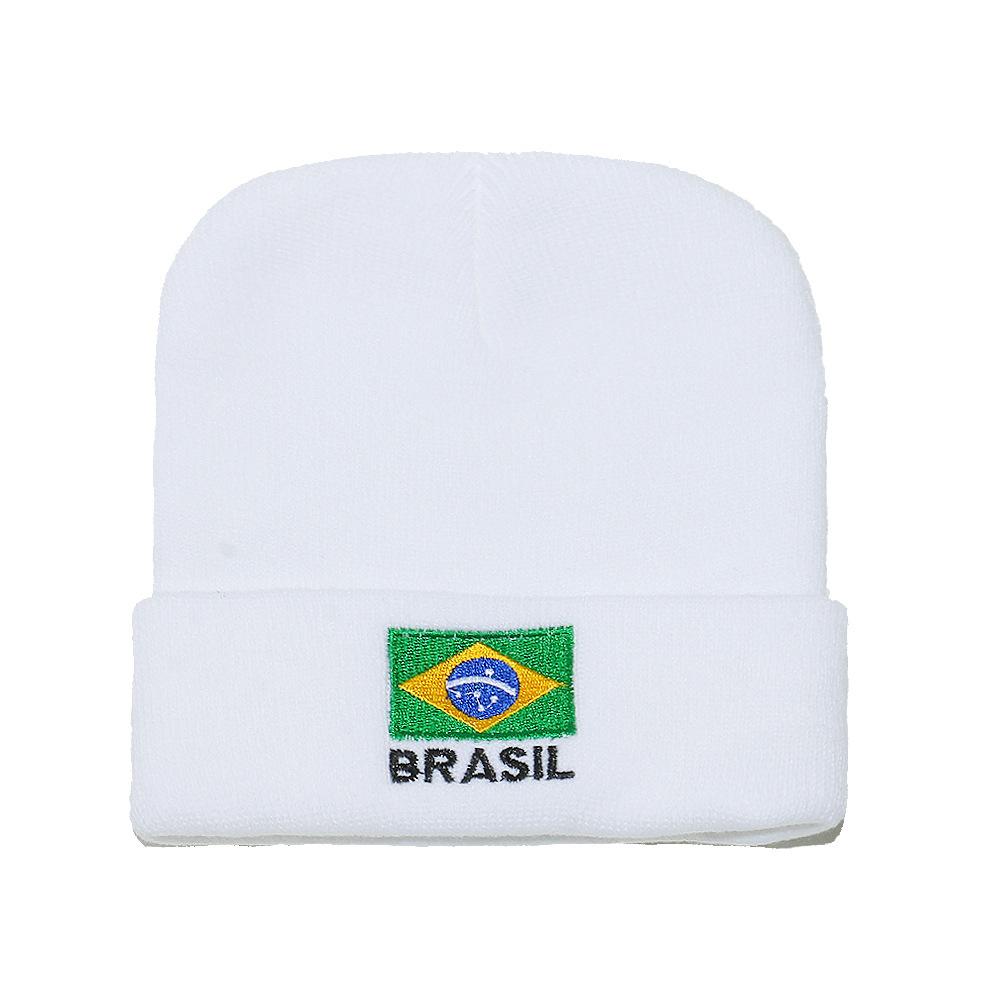 Autumn and winter new wool hat warm cold hat pullover hat Brazilian flag embroidered knitted hat for men and women