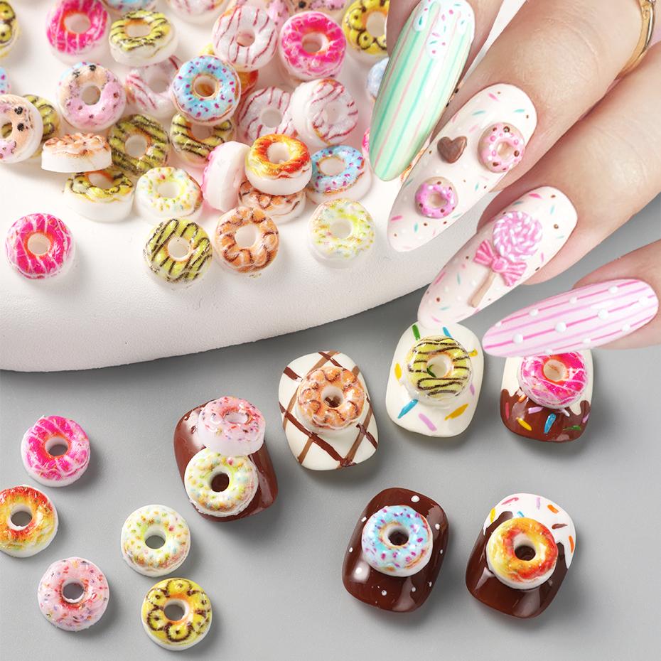 Xiaomi 50/100pcs Sweet Doughnut Nail Charms Colorful Kawaii Nail Art Decorations Studs Parts Flatback Jewelry Manicure Nail Accessories