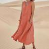 Cotton Linen Blend Summer Sleeveless Pocket Dress European American Style 19 Colors