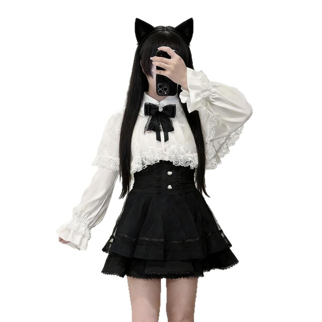 Lace Cloak Top & High-Waisted Skirt Set - Sweet Lolita Style