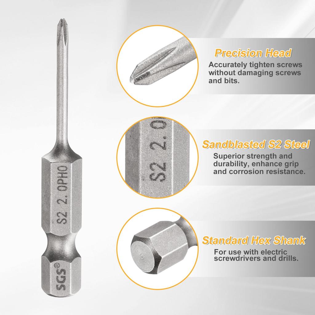 Uxcell 2pcs Philips Screwdriver Bits PH0 Hex Shank Long Rod Magnetic Crosshead Drill Bits S2 Steel for Industrial Screwdrivers and Power Gray #0 1/4"