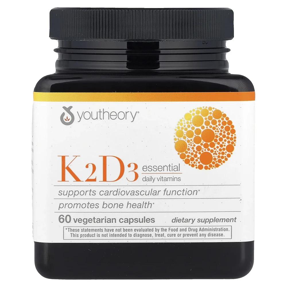Youtheory K2D3 Essential Daily Vitamin Veggie Capsules 60 Tablets YoutheoryK2D3 Essential Daily Vitamin Veggie Capsules 1 pcs