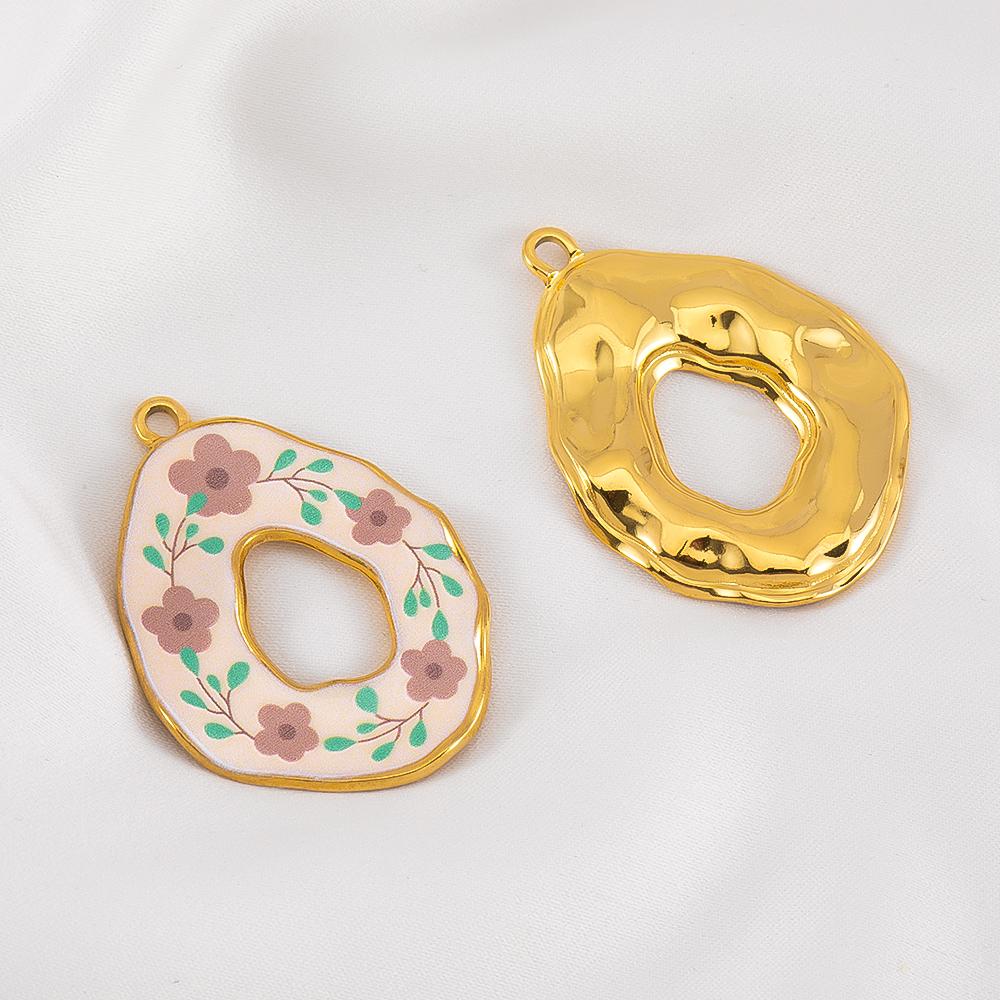 2pcs Stainless Steel Pendants Gold Plated Multicolor Flower Pattern Natural Scenery Printed Charm for DY Necklace Jewelry Making