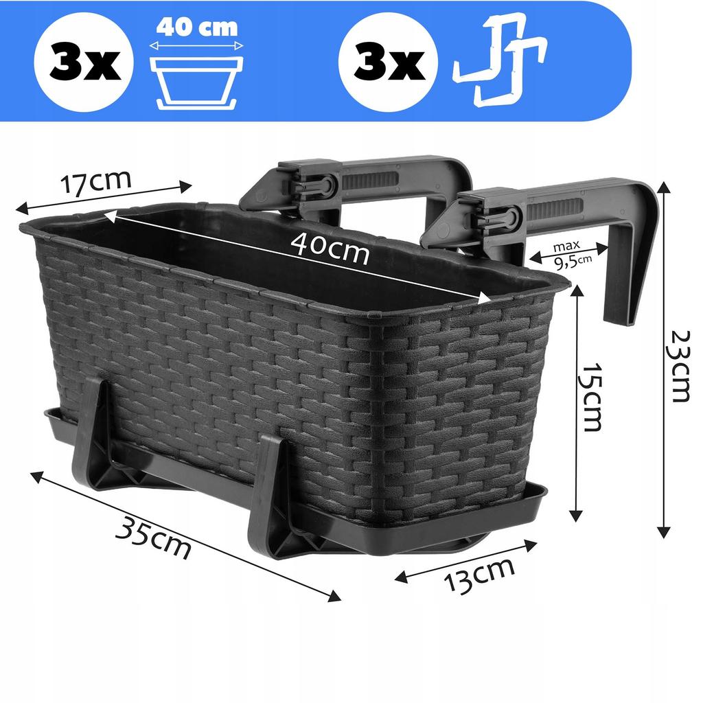 KADAX 3x Balkonový truhlík Úchyty