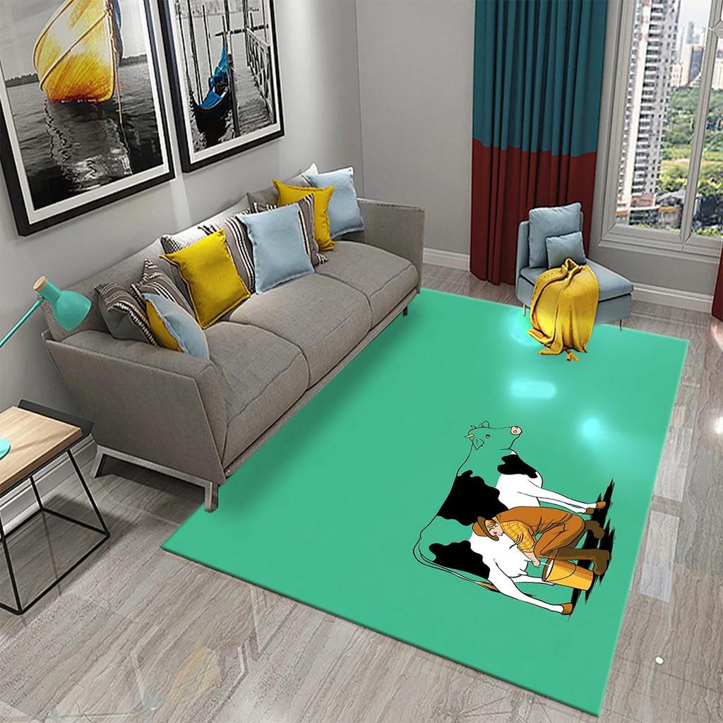Milchkuhmuster Teppich Kawaii Bauernhoftier Teppich Ochse Fußmatte Rechteck Bereichsteppiche für Erwachsene Yogamatte Wohnzimmerdeko Fußmatte