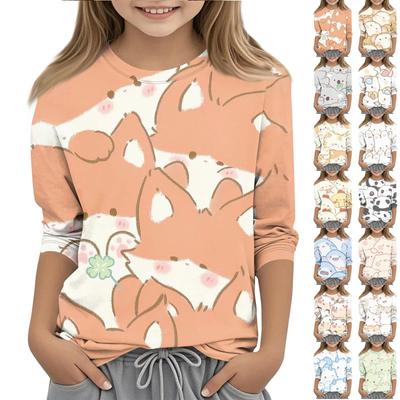 Children's Printed Round Neck Seven Quarter Sleeve Casual T-shirt