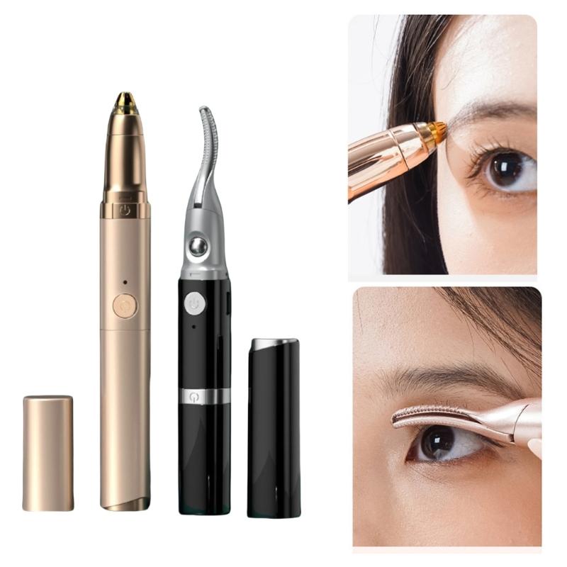 2 in 1 Beauty Tool Convenient Ladies' Electric Eyebrow Shaping Tool Heating Eyelash Curler Delicate Face Hair Trimmer