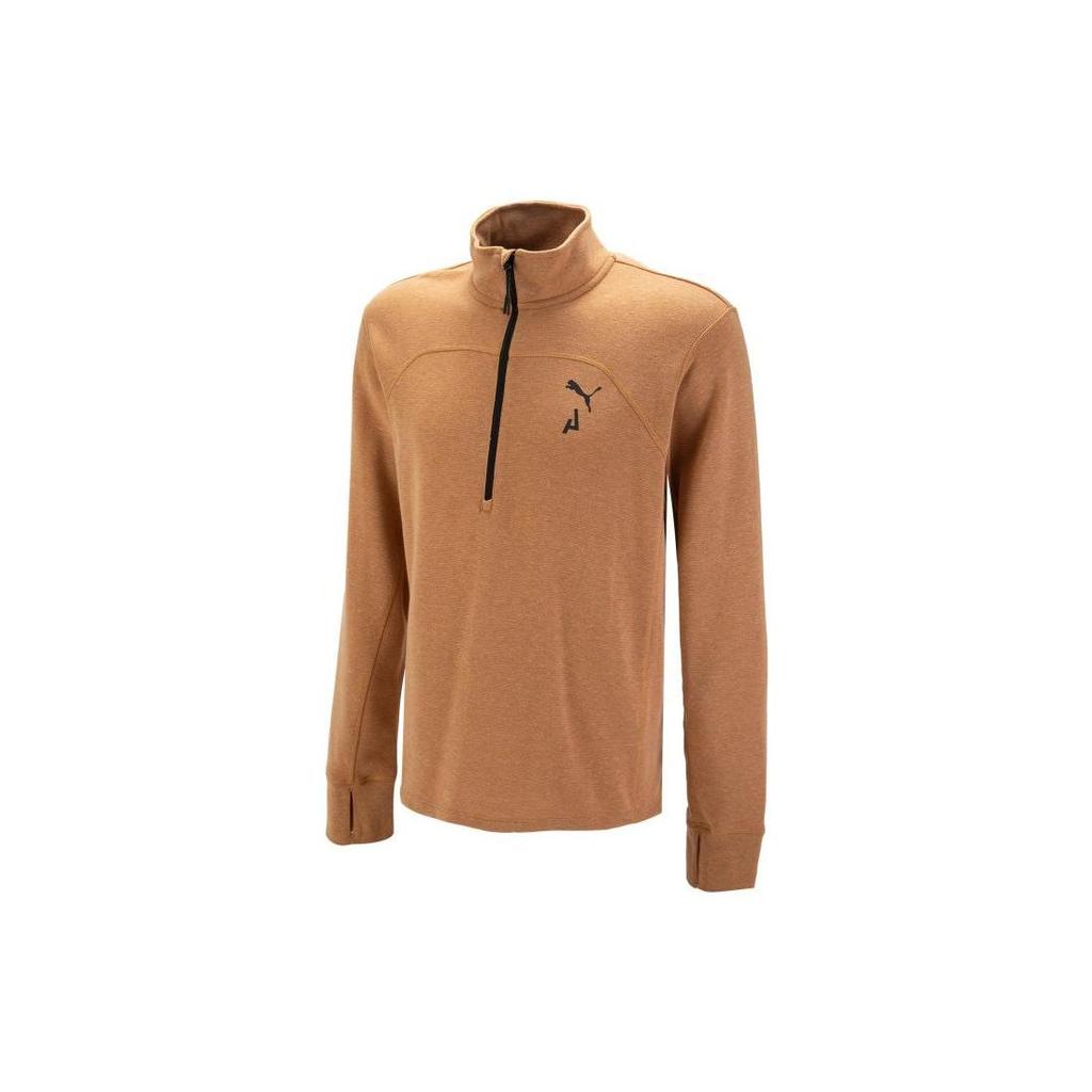 Puma Seasons High-End Outdoor Collection Logo Print Half-Zip Stand Collar Long-Sleeve T-shirt Men Tops Yellow 522568-74