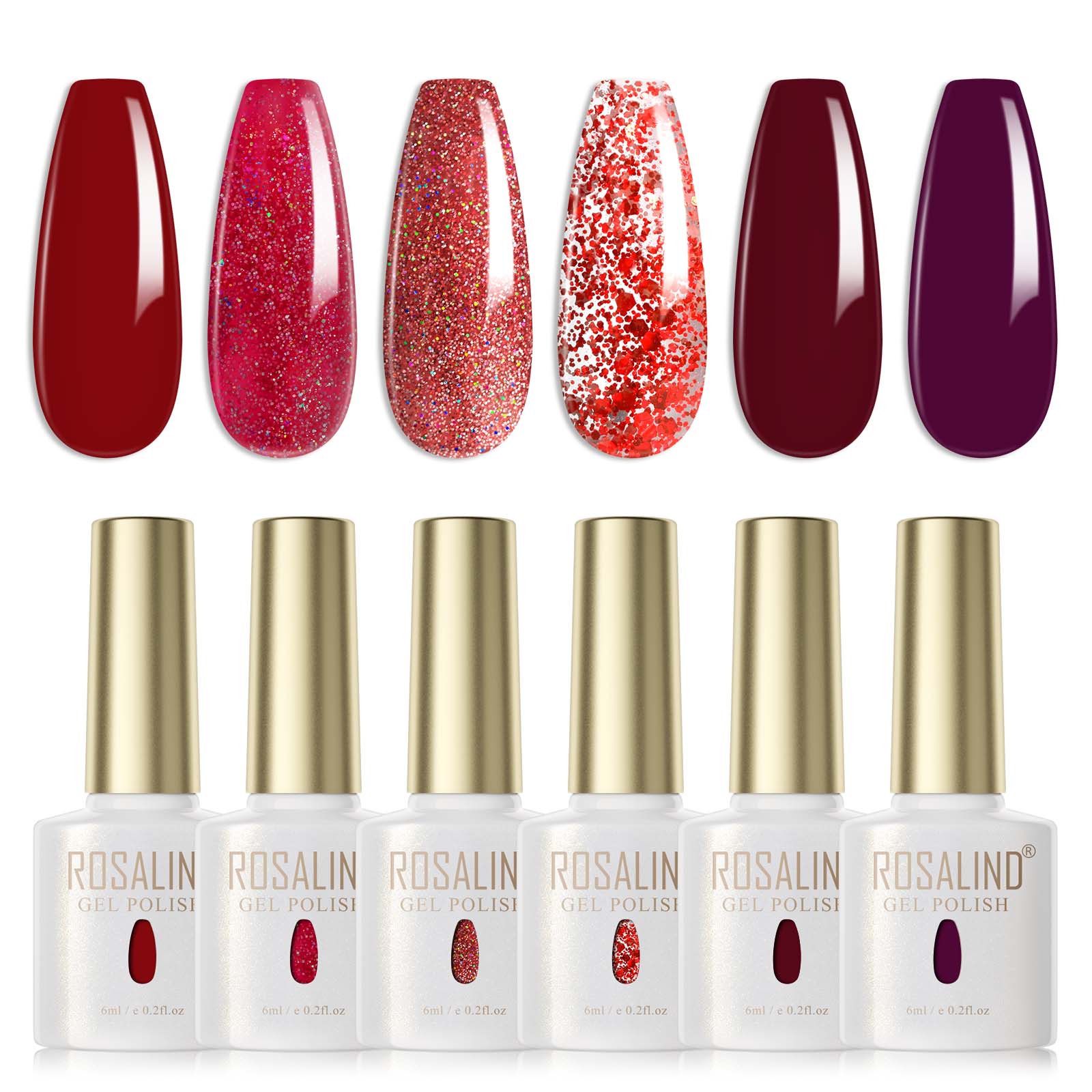 

Rosalind 6pcs gel nail polish set 6ml solid color nail topcoat and primer set UV lamp nail set.