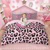 Homewish Pink Leopard Print Duvet Cover Set for Girls 2pcs/3pcs, Glitter Monogrammed Bedding Set, Personalized Letter Bed Set
