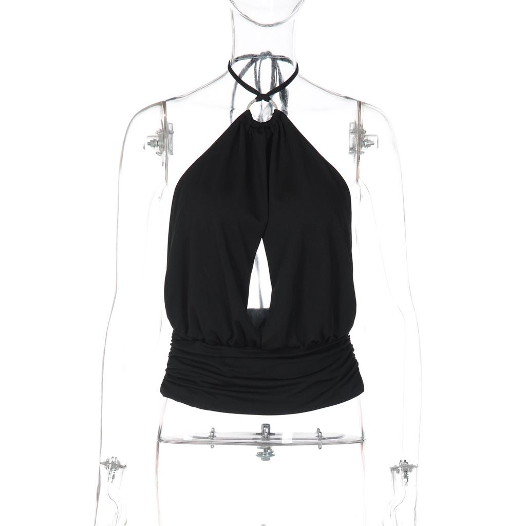 European and American Style Women's Clothing Spring New Products Sexy Babes Chest Hollow Ring Straps Backless Small Vest Top