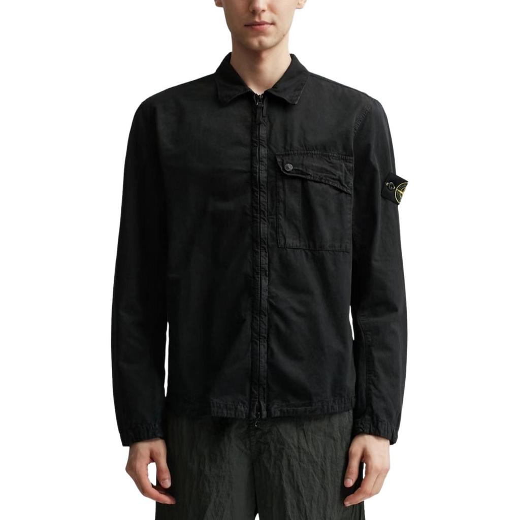 STONE ISLAND SS24 Washed Vintage Logo Cotton Zip Pocket Long Sleeve Jacket Men Jackets Black 8015119WN-V0129