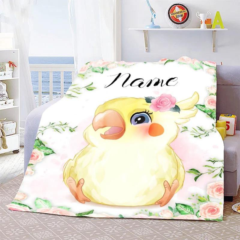 Personalized Name Blanket Cartoon Animal Digital Print Flannel Blanket Fun Gift Blanket