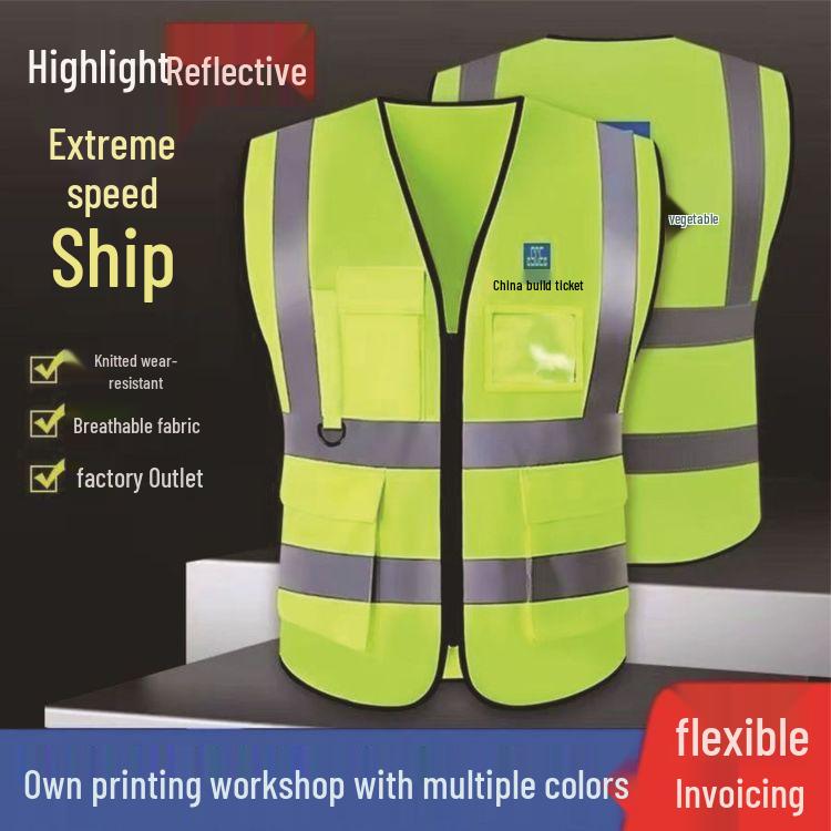 Reflective Mesh Workwear Vest for Construction, Landscaping, and Sanitation with Custom Logo Printing Capability