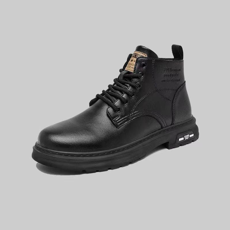 Men's Retro British-Style High-Top Leather Boots: Breathable, Trendy, Versatile Martin Boots with Thick Soles