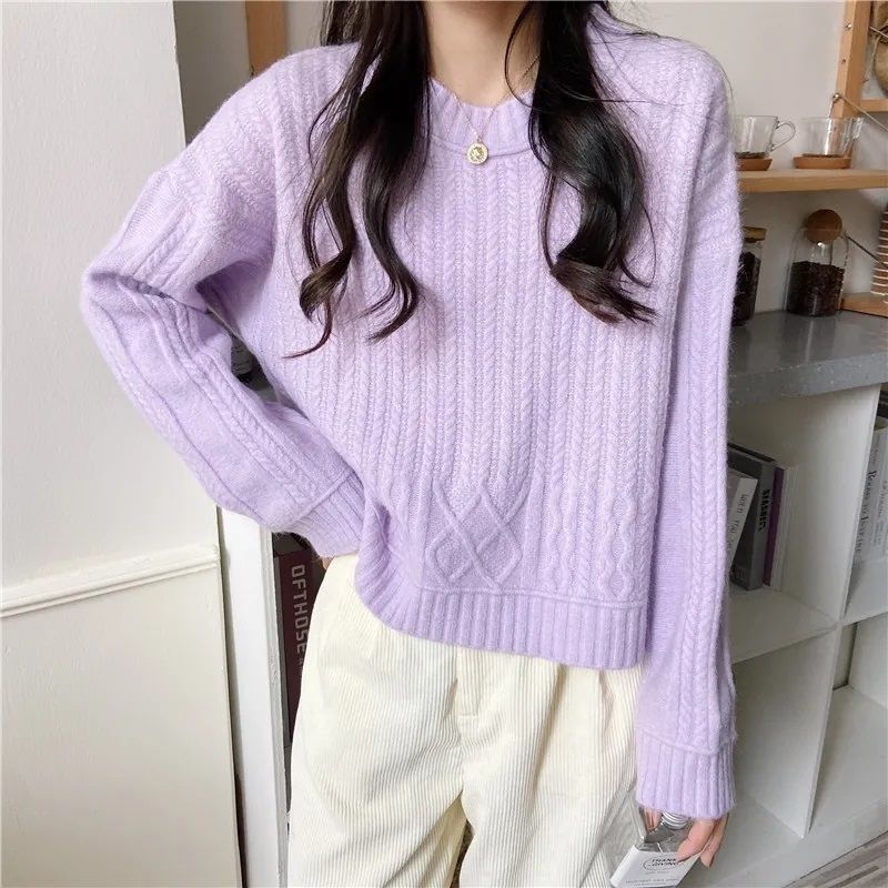 2023Vintage Fried Dough Twists Pulovr svetr pro ženy na podzim a zimu Korejský svetr s volným dlouhým rukávem úplety Top