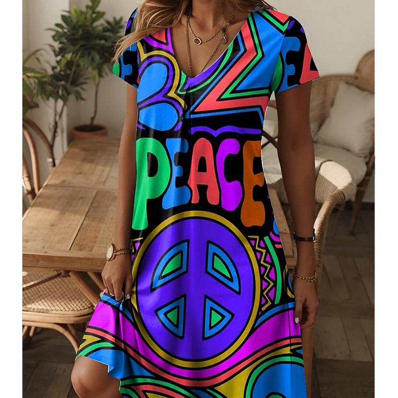 

Летняя мода Женское платье с V-образным вырезом и коротким рукавом в стиле ретро с принтом Сексуальное короткое платье-юбка 8XL разноцветный