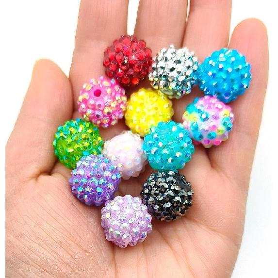20mm, 16mm, 14mm, 12mm, 10mm Colorful Rhinestone Beads Round Spacer Beads for Jewelry Bracelet Necklace Pen Bag Chain Making Crafts Supplies (16mm