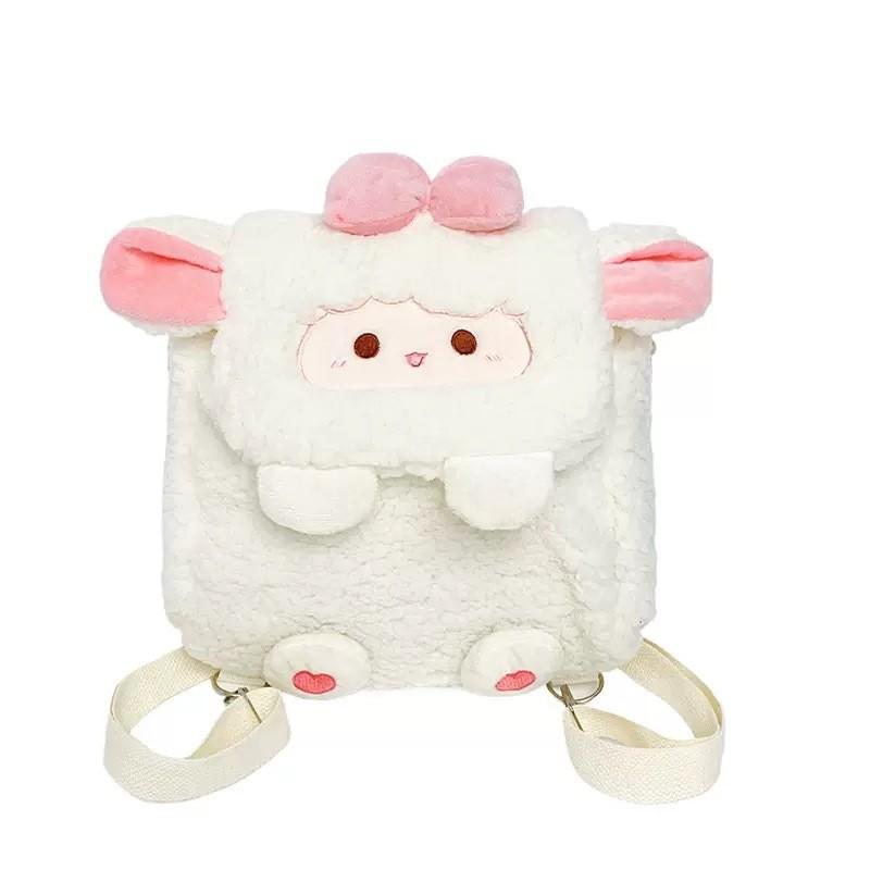 Cute Soft Lamb Plush Cartoon Backpack Curved Shoulder Straps Girls Students