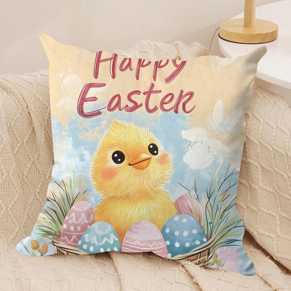 Happy Easter Bunny Cushion Cover Short plush Doublesided Print Square Throw Pillow Covers Sofa Home Cushion Decor
