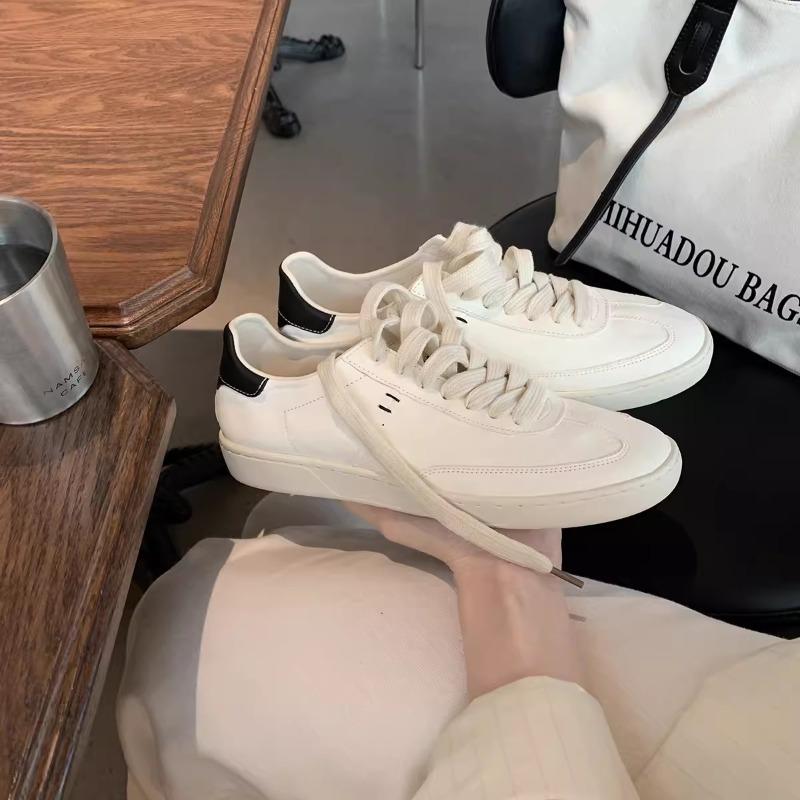 Cowhide leather lace-up casual versatile sports shoes color matching thick-soled soft waxy little white shoes women's board shoes