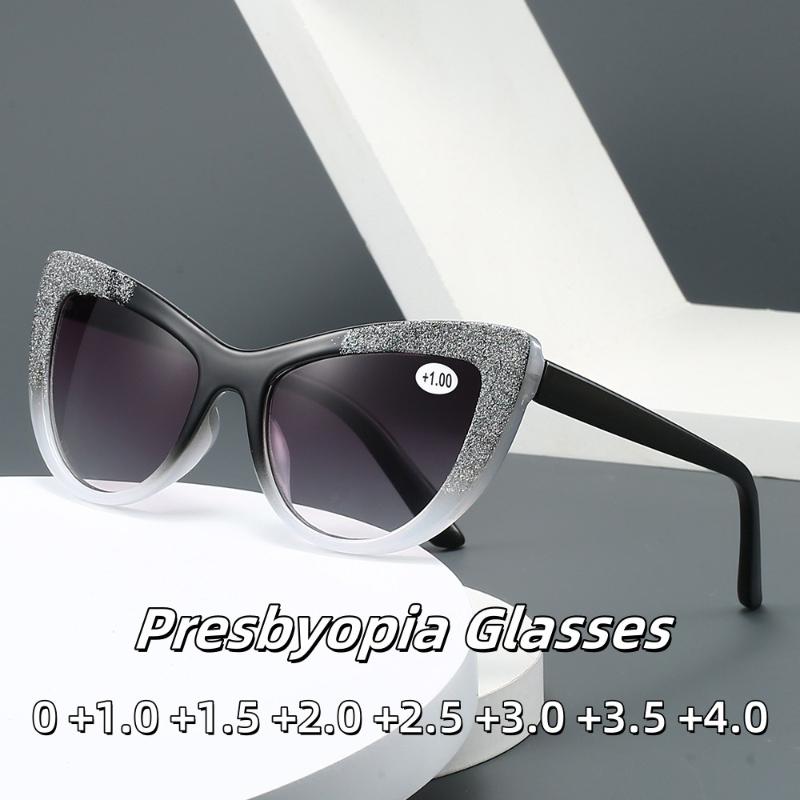New High-end Cat Eye Presbyopia Glasses Fashion Butterfly Shaped Sunglasses Ultra Light High-definition Glasses Diopter To +4.0