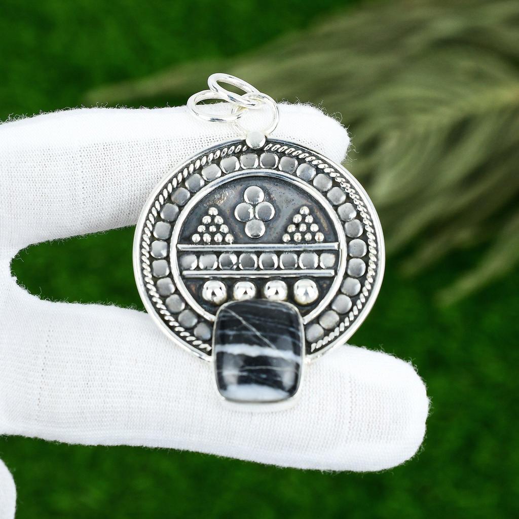 Sisters Day Deal 925 Silver Zebra Jasper Stone New Bezel Anniversary Pendant