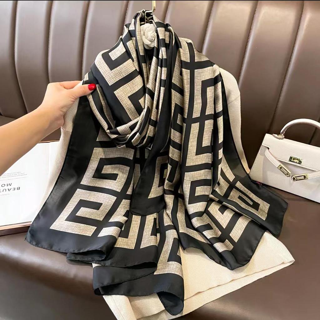 2023 Floral Ethnic Satin Silk Women’s Large Shawl & Scarf