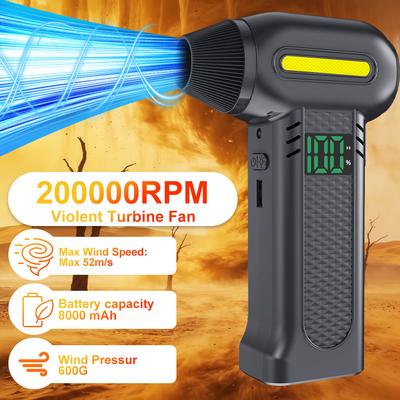 Cordless Electric Air Duster LED Light Strong Blowing 200000RPM Type-C Charging 5 Gears Adjustable Turbo Blower Car Snow Removal Jet Fan