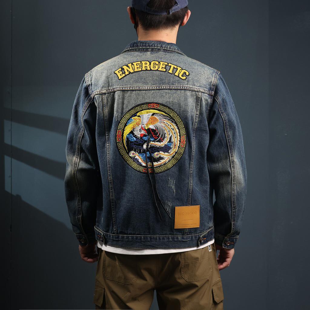 Xintang Mens Retro Heavy Industry Denim Jacket – High Street Turn-Down Collar Shirt Jacket 2025, American Loose Fit Top