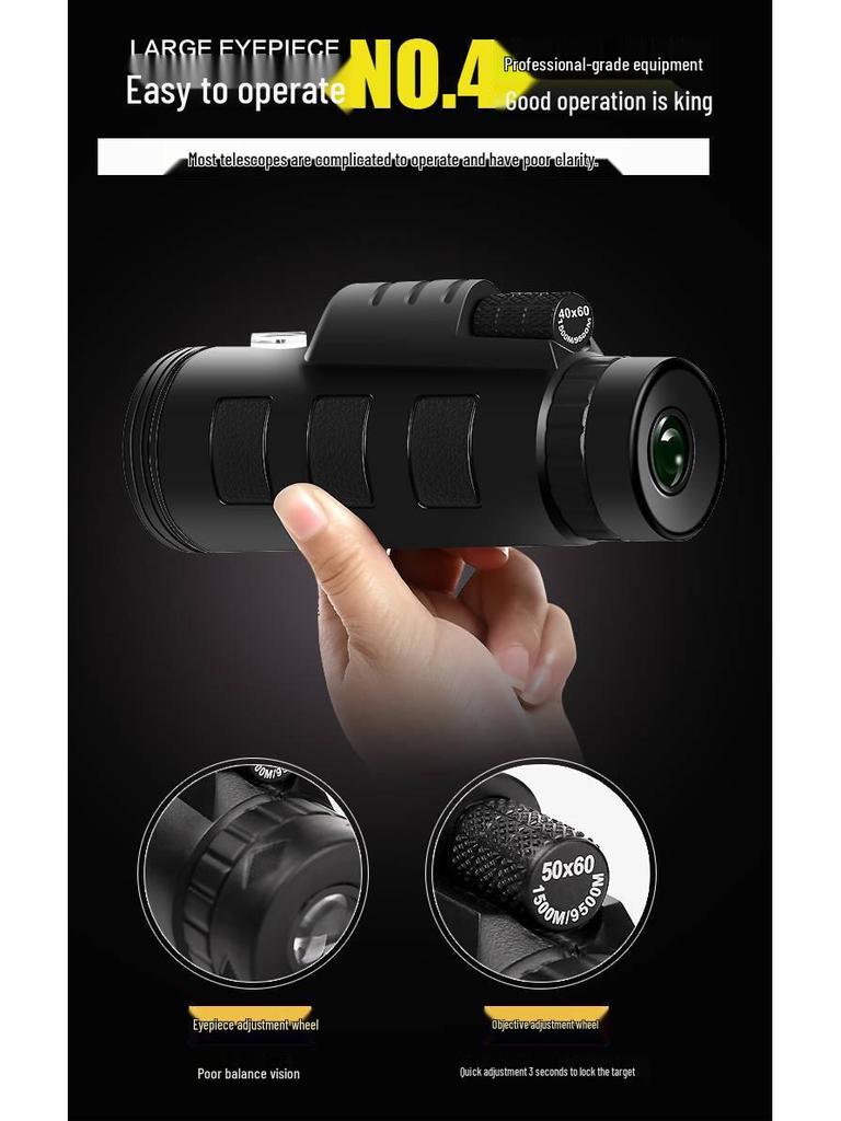 High-Magnification HD Night Vision Monocular for Stargazing & Moon Photography – Dual-Use Day/Night with Mobile Phone Integration for Adults