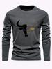 Men's Loose Fit Plus Size Comfortable Casual Sports Bull Pattern Printed Round Neck Long Sleeved T-shirt Top