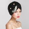 Women Headscarf Hat Imitation Pearls Flower Decor Turban Hat Solid Color Stretchable Fit Headband Sleep Hat