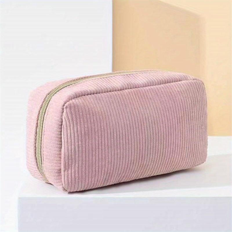 

Women Cosmetic Bag Corduroy Solid Color Makeup Pouch Travel Portable Wash Toiletry Storage Bag Organizer Purse розовый