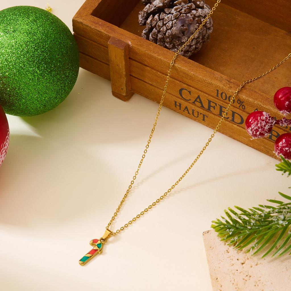 Stainless Steel Christmas Tree Pendant Necklaces for Women Colorful Snowflake Santa Candy Cane Necklaces Waterproof Jewelry