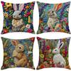 New Spring Imitation Embroidered Floral Rabbit Pillowcase Linen Printed Home Cushion Pillowcase