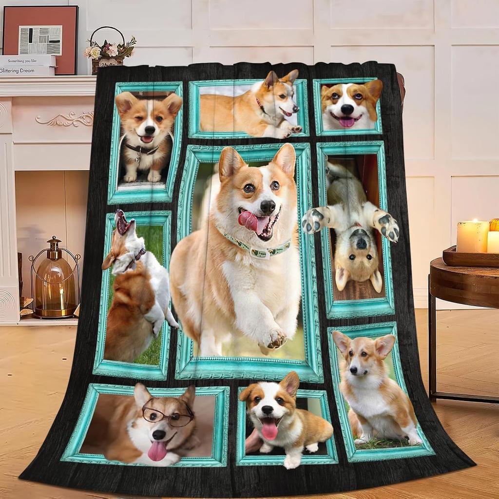 Funny Corgi Throw Blanket Soft Kawaii Dog Plush Cozy Flannel Fleece Decor for Adults Kids Dog Lover x Inch