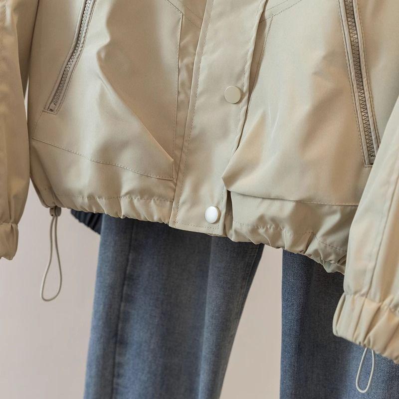 Plus Size 300 Jin Women's Hooded Windbreaker: High-End, Loose, Windproof Baseball Jacket for Spring/Autumn