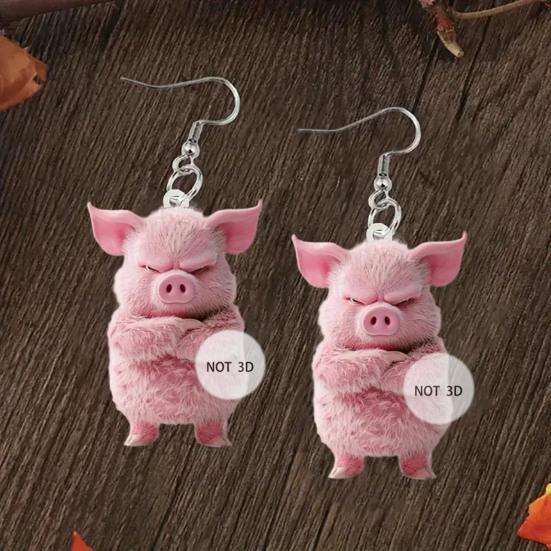 Yousheng Pink Pig Dangle Earrings 2D Acrylic Pig Charm Earrings Lightweight Cute Angry Pig Earrings for Animal Lovers Daily Wear Casual Outings