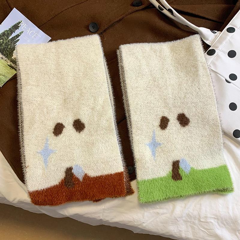 Cartoon Apple Core Knitwear: Cute Childlike Plush Scarf for Students & Couples - Warm Neck Gaiter for Autumn/Winter