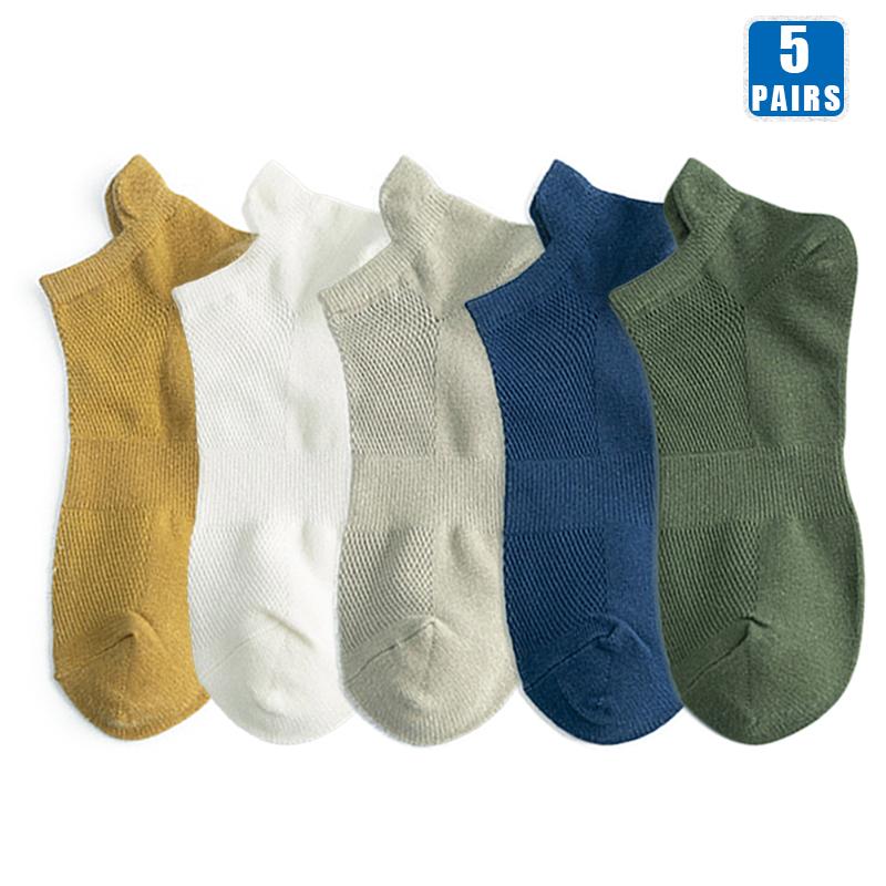 5 Pairs High Quality Men Cotton Breathable Fashion Colorful Leisure Boat Sock Short Sock Solid Color Socks For Male Ankle