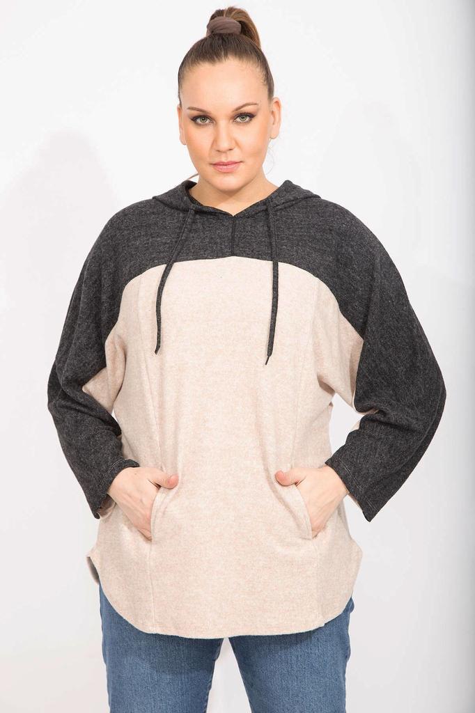 Women's Style Big Size Sweatshirt Plus Size Mink Comfortable Cut Soft Fabric Hooded Sweatshirt With Pockets