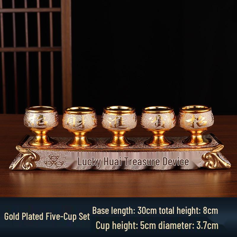 Buddhist Household Ceramic Offering Set: Incense Burner, Water Cup, Fruit Plate, Vase